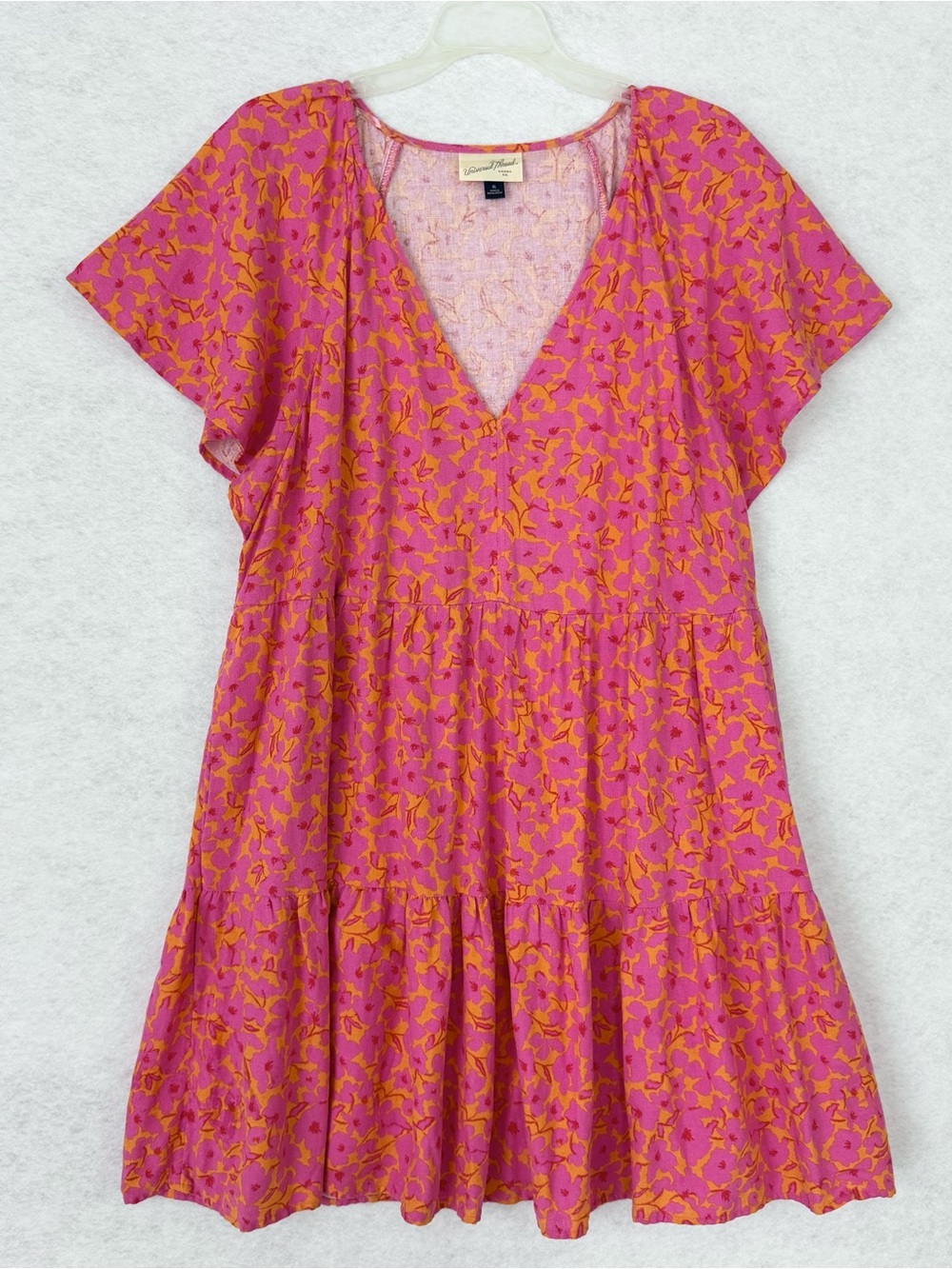 Universal Thread Linen Blend Floral Babydoll Dress Womens XL Pink Orange Vibrant